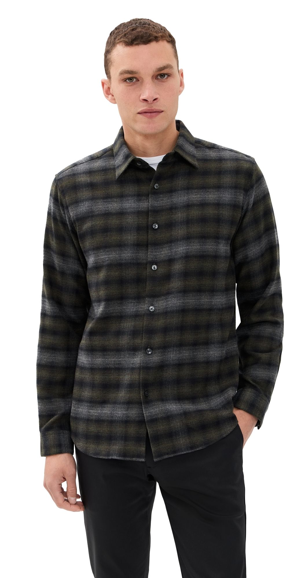 Theory Irving Shirt In Soft Plaid Duffle Melange L