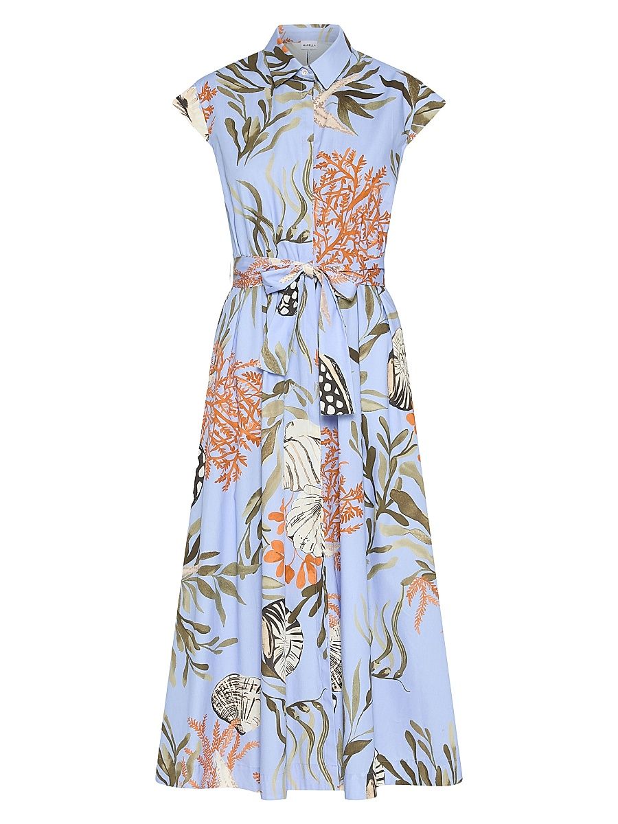 Women's Stretch Cotton Shirt Dress - Light Blue - Size 0