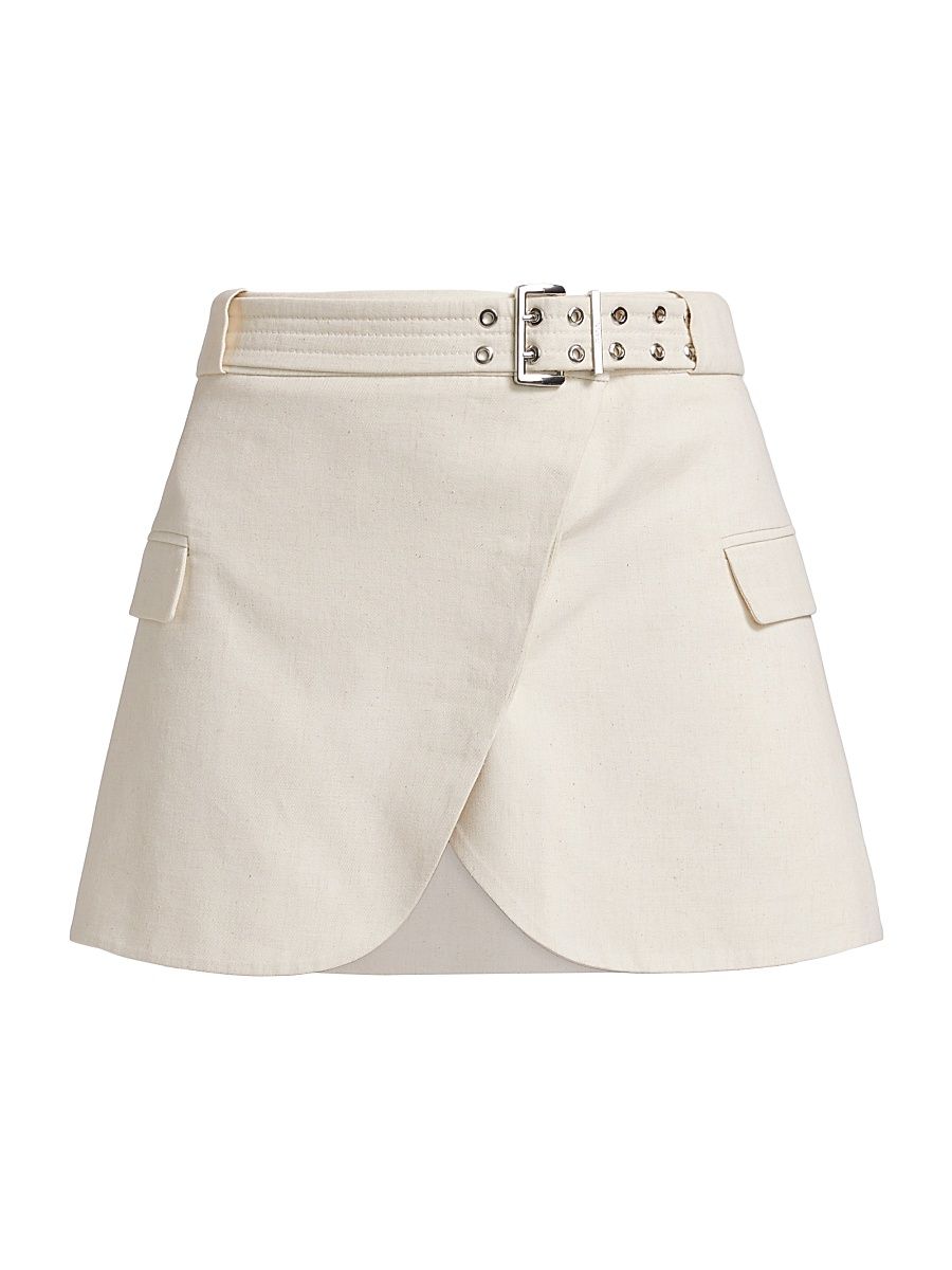 Women's Cotton-Linen Melange Tailoring Miniskirt - Angora - Size 10