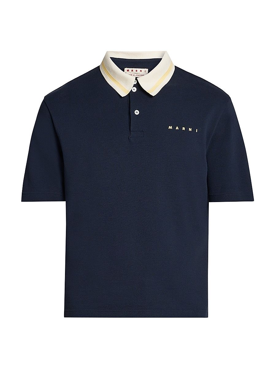 Men's Logo Cotton Piqué Polo Shirt - Blue Black - Size 44