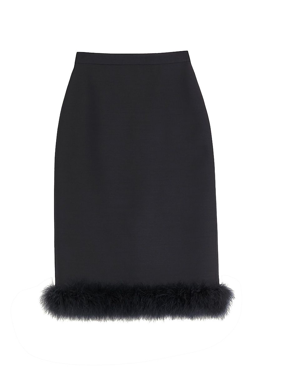 Women's Crepe Couture Skirt with Feathers - Black - Size 8