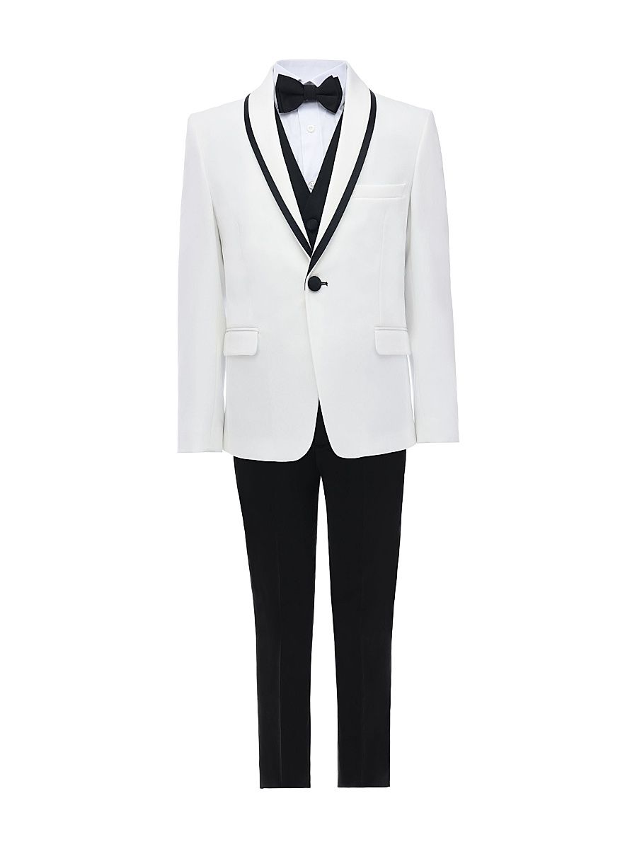 Little Boy's & Boy's Suit Set with Black Accents - White - Size 13