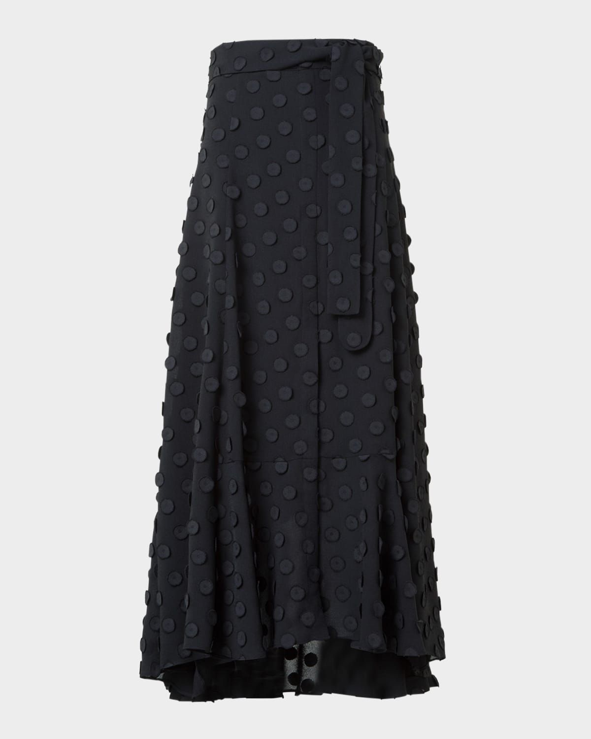 3D Polka-Dot Techno Georgette Belted Midi Boho Skirt