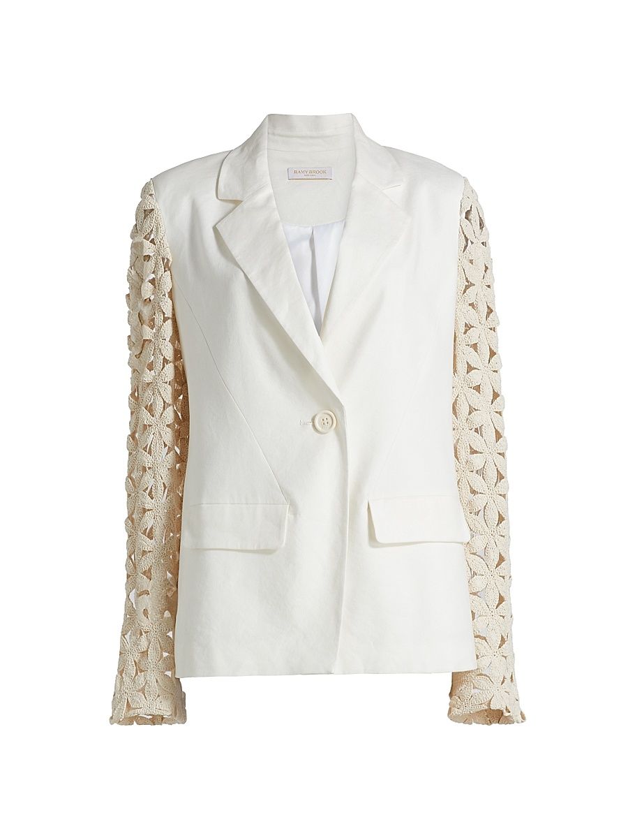 Women's Kelsey Crochet-Sleeve Jacket - White Floral - Size 10
