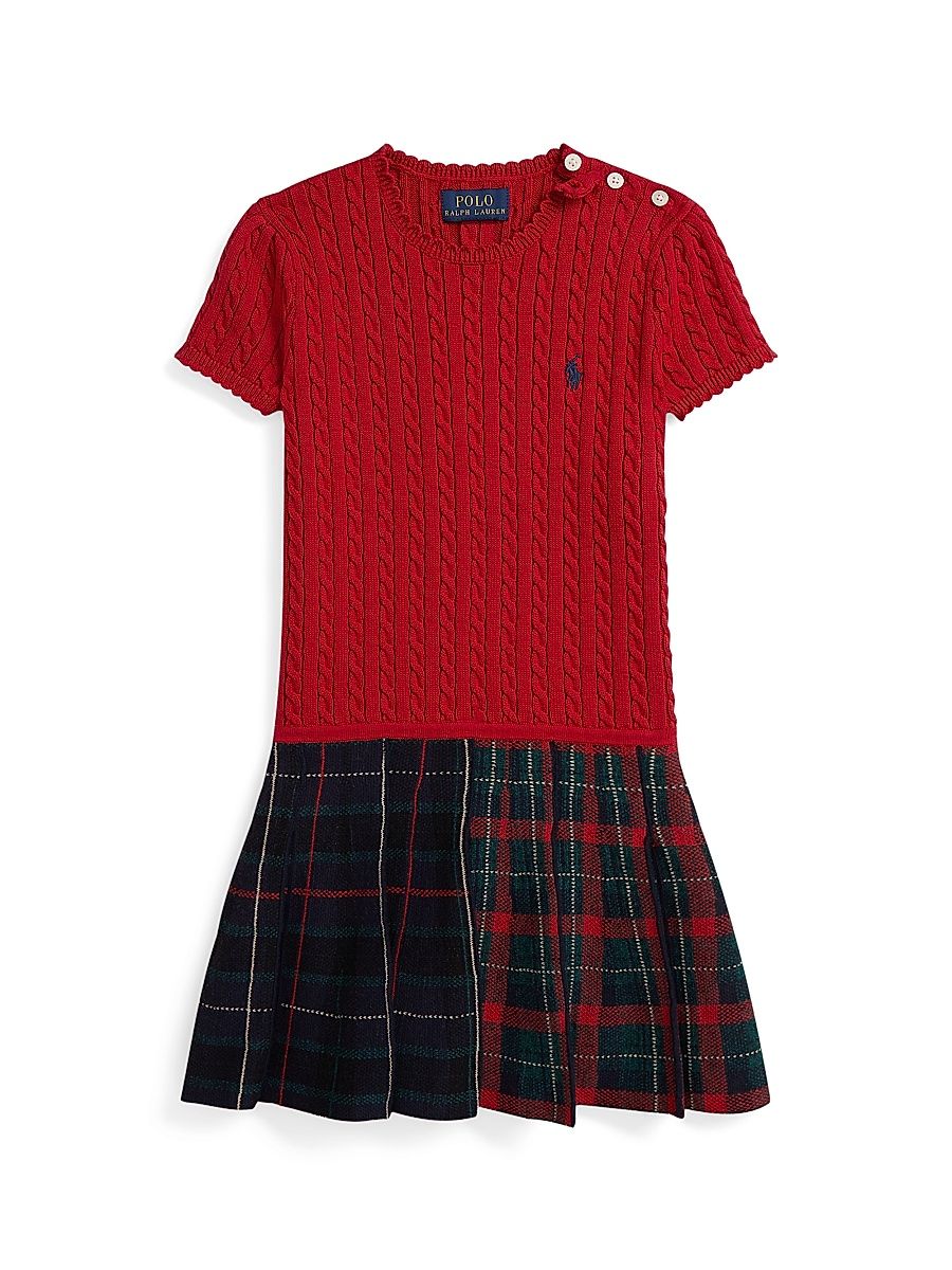 Little Girl's & Girl's Cable-Knit Plaid Dress - Ralph Red Multi - Size 16