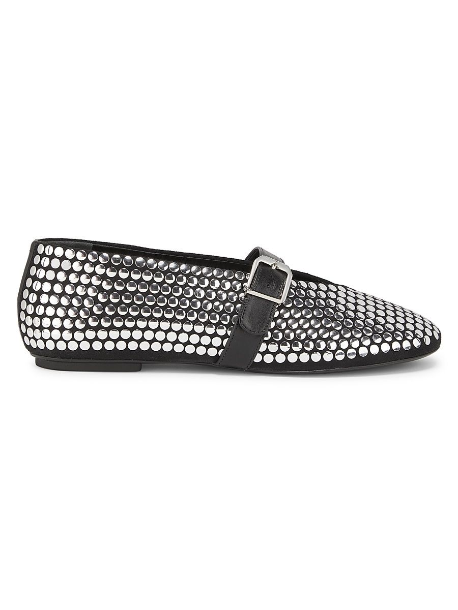 Women's Eiza Studded Leather Ballet Flats - Black - Size 9.5