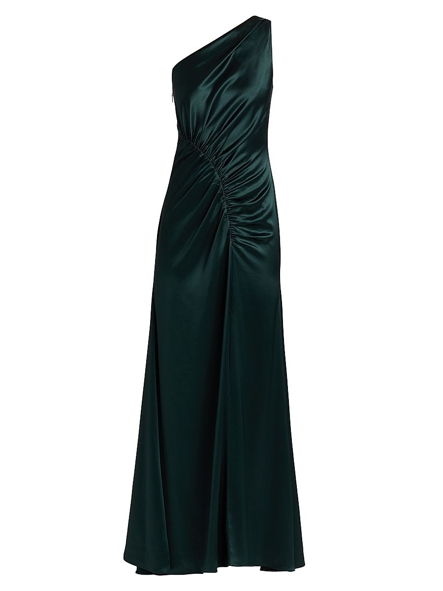 Women's Whitney Asymmetric Hammered Satin Dress - Dark Emerald - Size 12