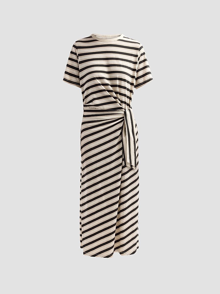 Women's The Slub Striped T-Shirt Midi-Dress - Cream Multi - Size Large