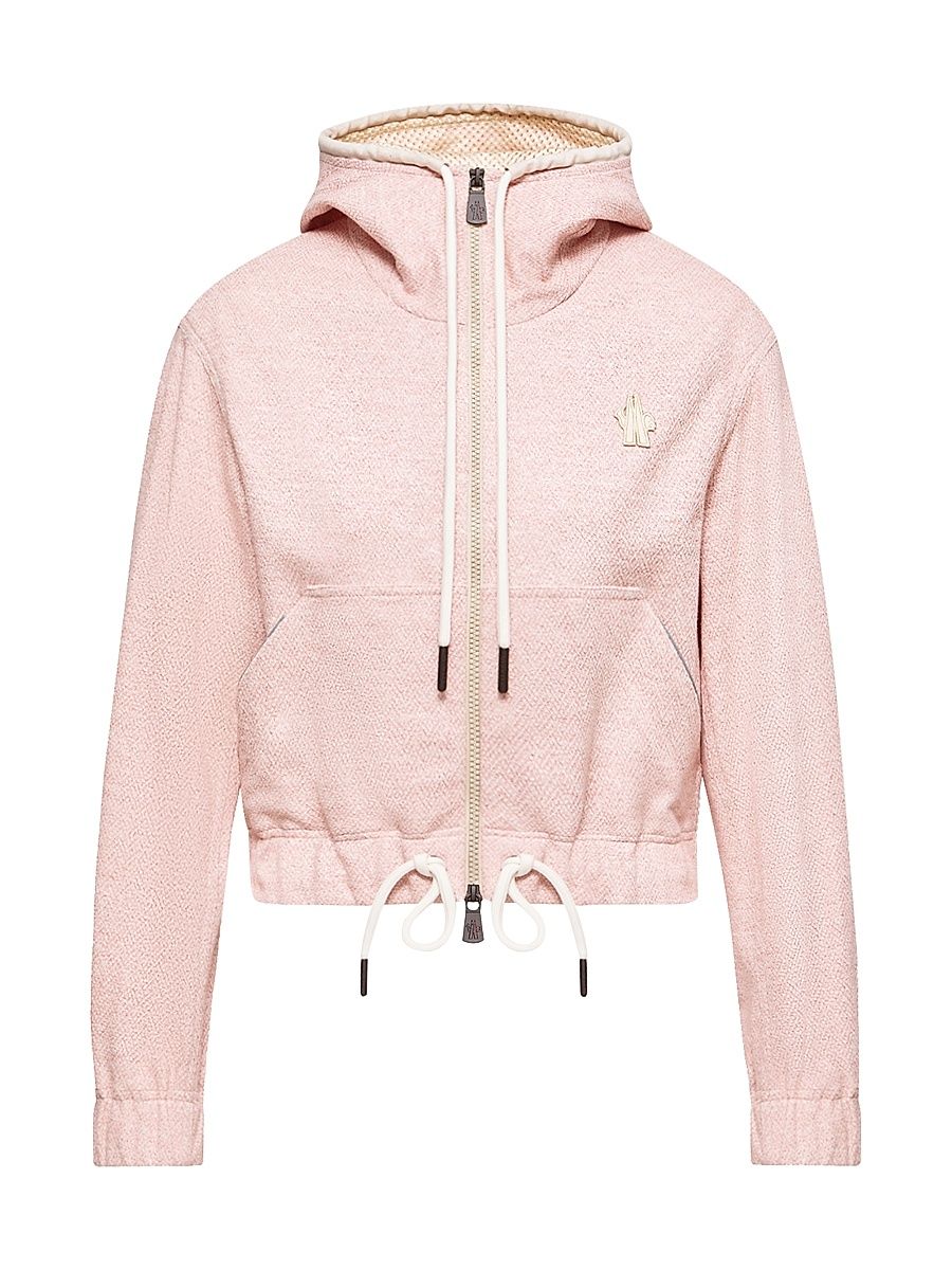 Women's Zip-Up Hoodie in Linen and Cotton Blend - Pink - Size Medium