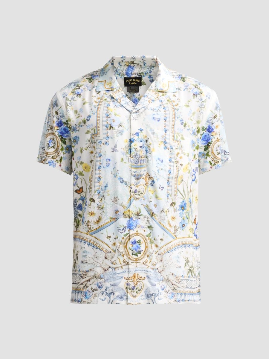 Camilla Men's Dandelion Skies Short-Sleeve Camp Shirt - Dandelion Skies - Size XL