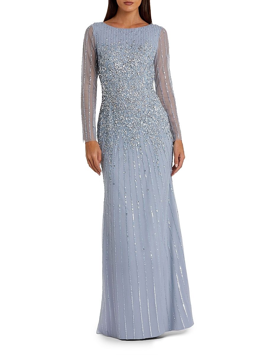 Women's Sequined Fit & Flare Gown - Powder Blue - Size 18