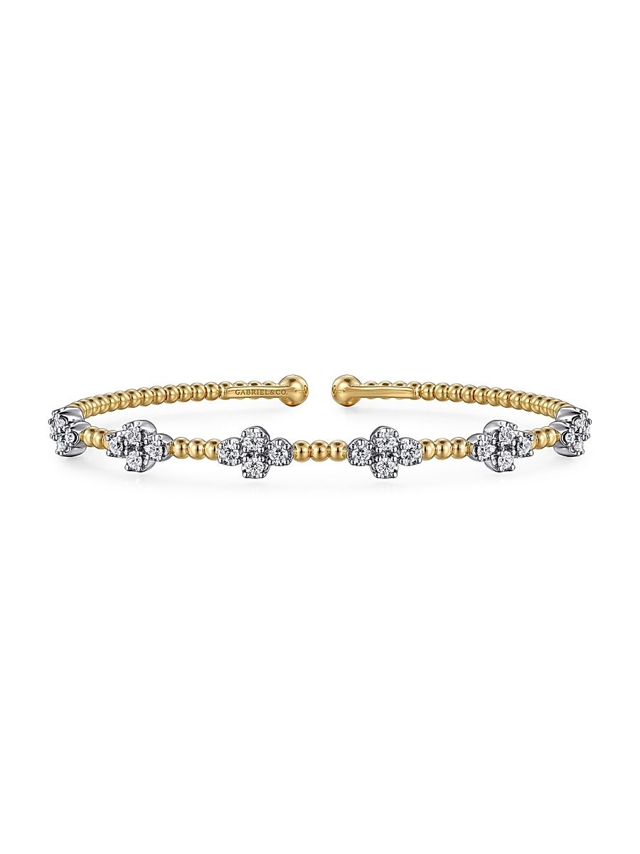 Women's Bujukan 14K White & Yellow Gold & 0.70 TCW Diamond Fleurette Cuff Bracelet - Yellow Gold