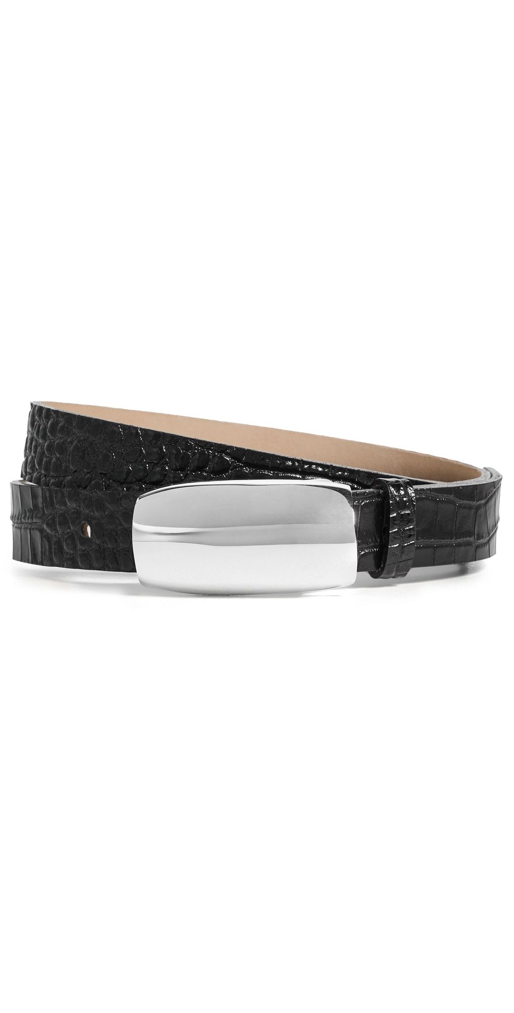 L'AGENCE Marlowe Leather Belt Black Croco M