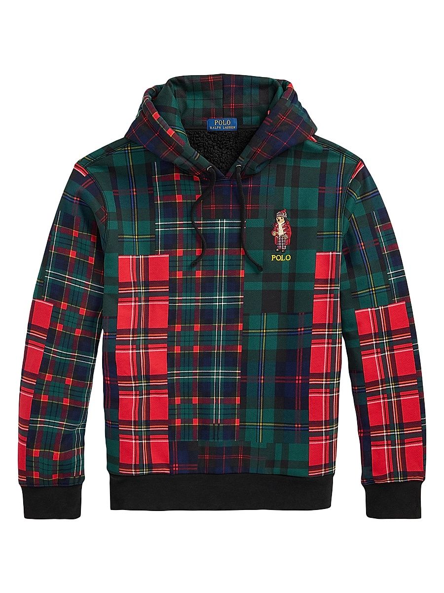 Men's Patchwork Magic Hi-Pile Fleece Hoodie - Patchwork Holiday Bear - Size Medium