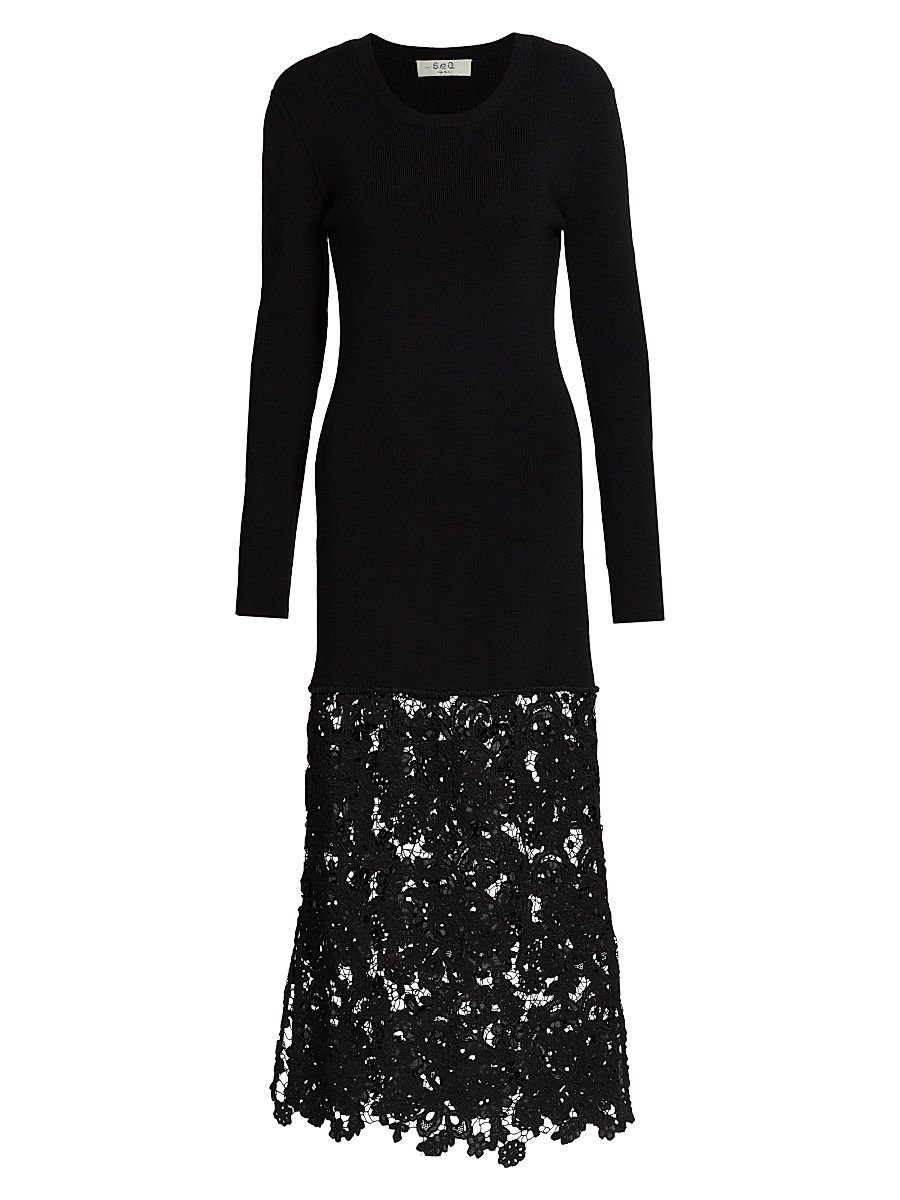Women's Sabine Embroidered Wool-Cotton Midi-Dress - Black - Size Small