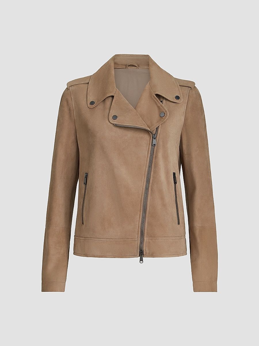 Women's Suede Biker Jacket - Hazelnut - Size 0