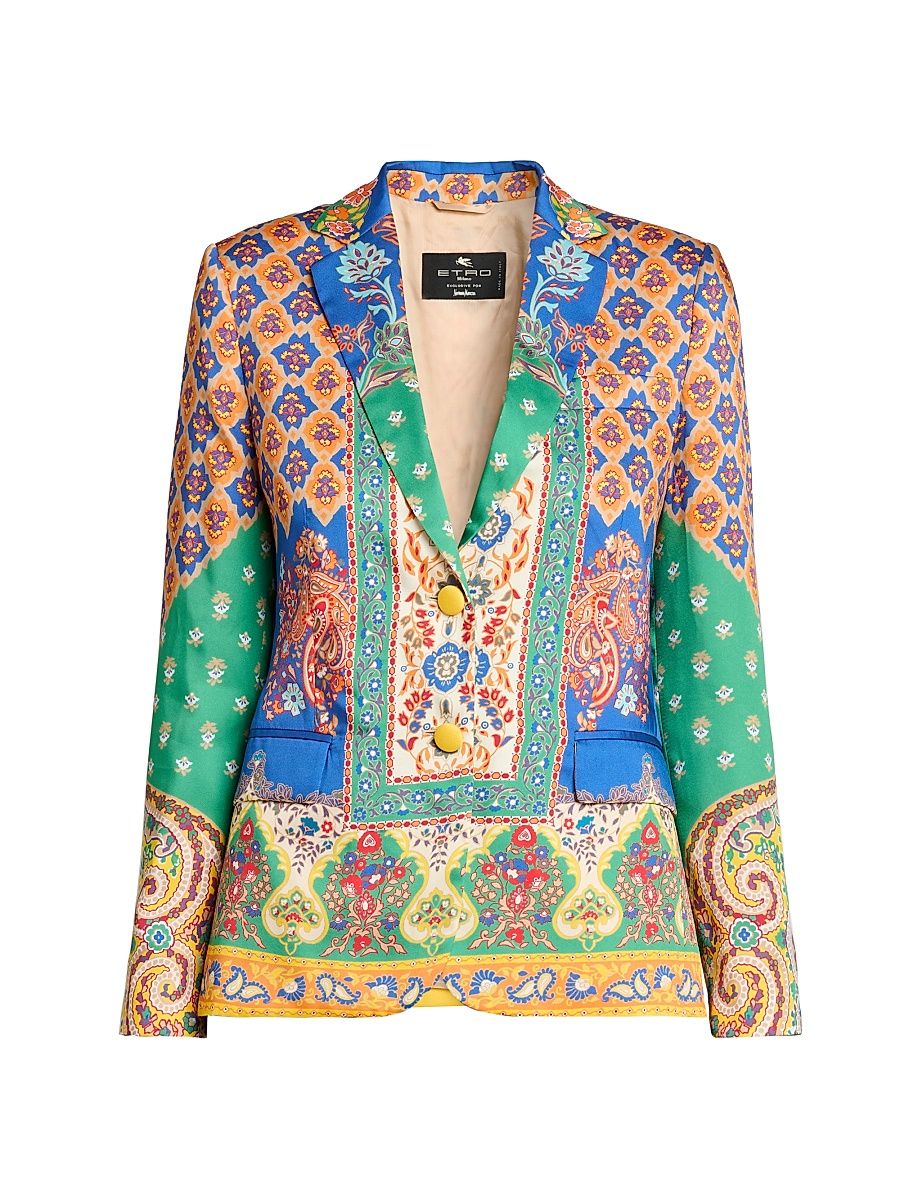 Women's Paisley Print Blazer - Printed Green Base - Size 10