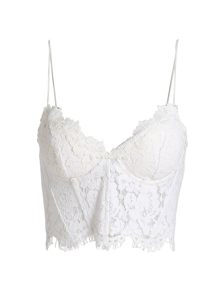 Women's Miami Floral Cotton-Blend Lace Bustier - White - Size Medium