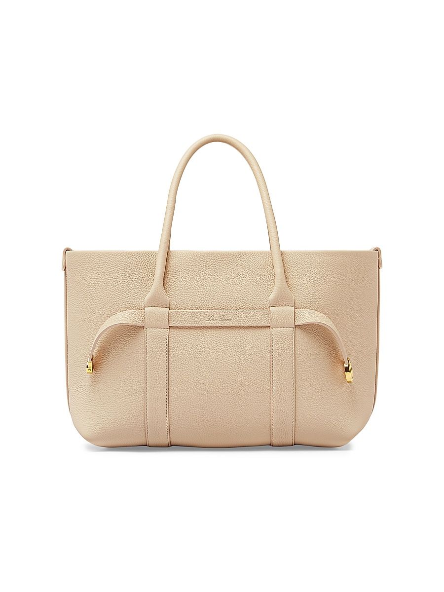 Women's Small Ghiera Leather Shopper Tote Bag - Light Travertine