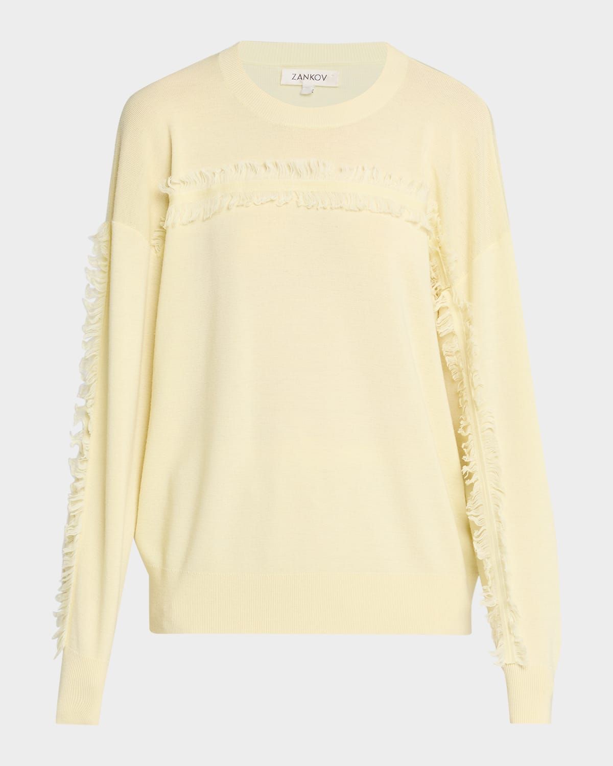 Fringed Wool Crewneck Sweater