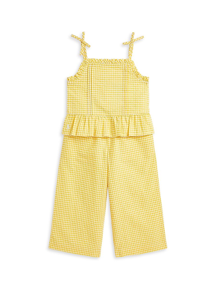 Little Girl's & Girl's Gingham Seersucker Top & Pants Set - Yellow White - Size 7