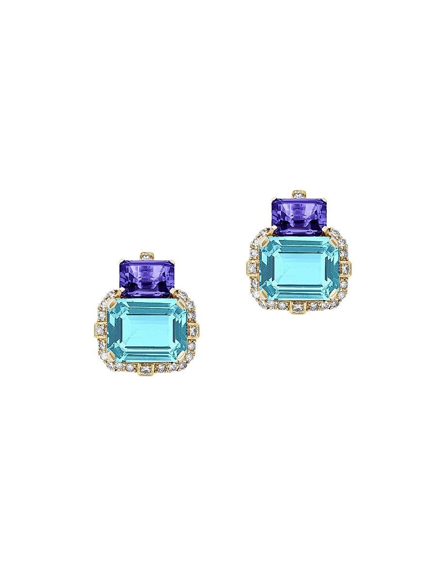 Women's Gossip 18K Yellow Gold, 0.42 TCW Diamond & Multi-Stone Stud Earrings - Blue