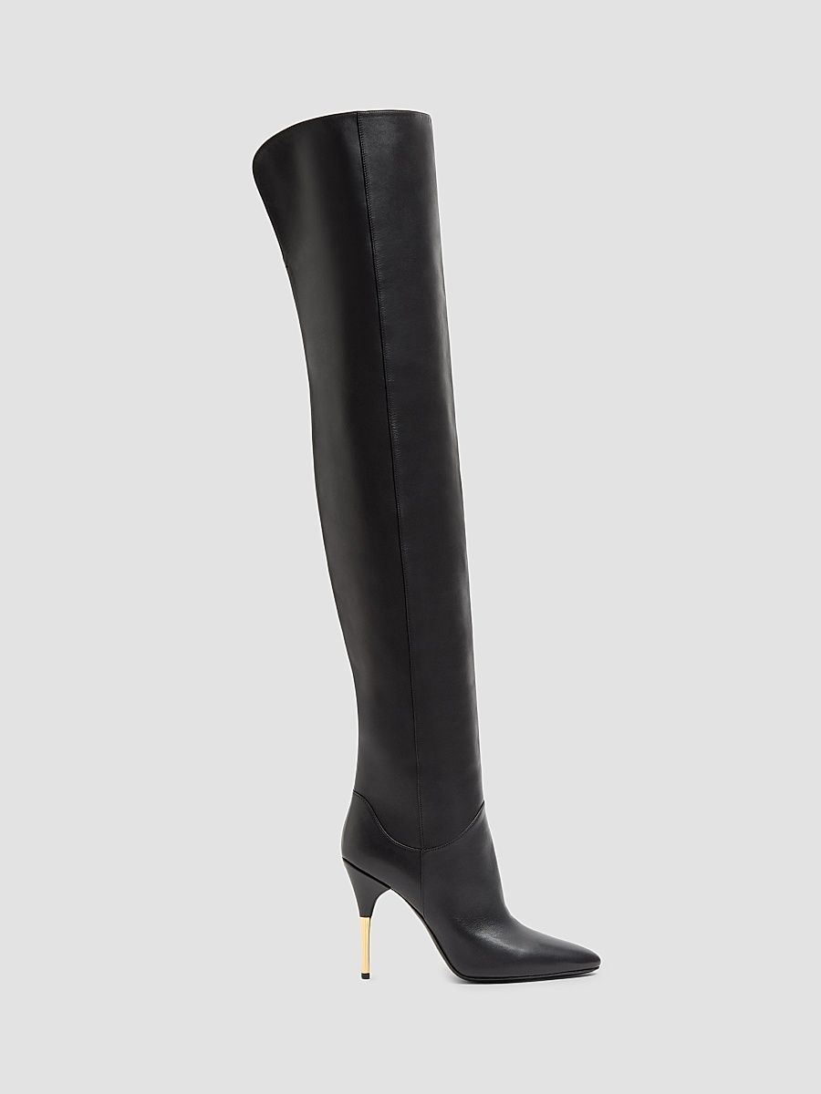 Women's Deboot 105MM Over-The-Knee Calfskin Boots - Black - Size 6.5