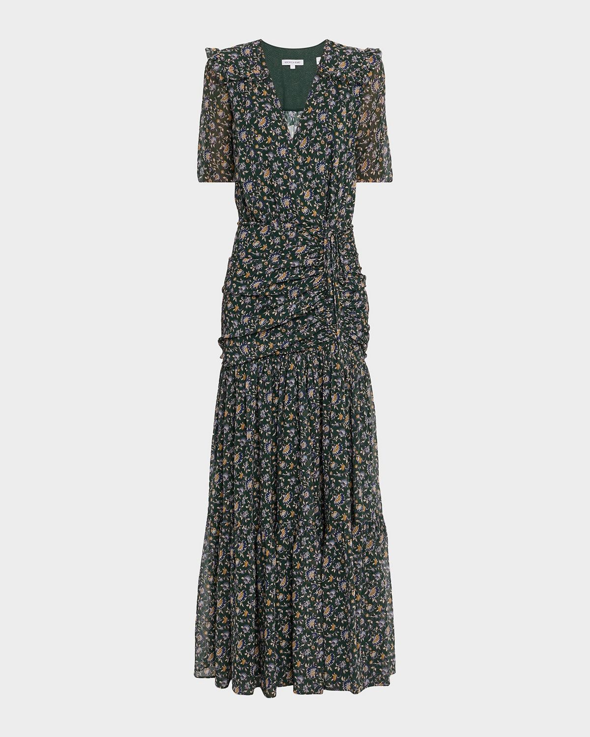 Mick Floral Short-Sleeve Silk Maxi Dress