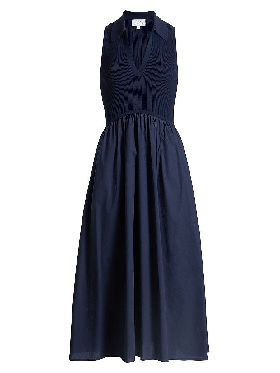 Women's Bess Mixed-Media Midi-Dress - Maritime Blue - Size XL