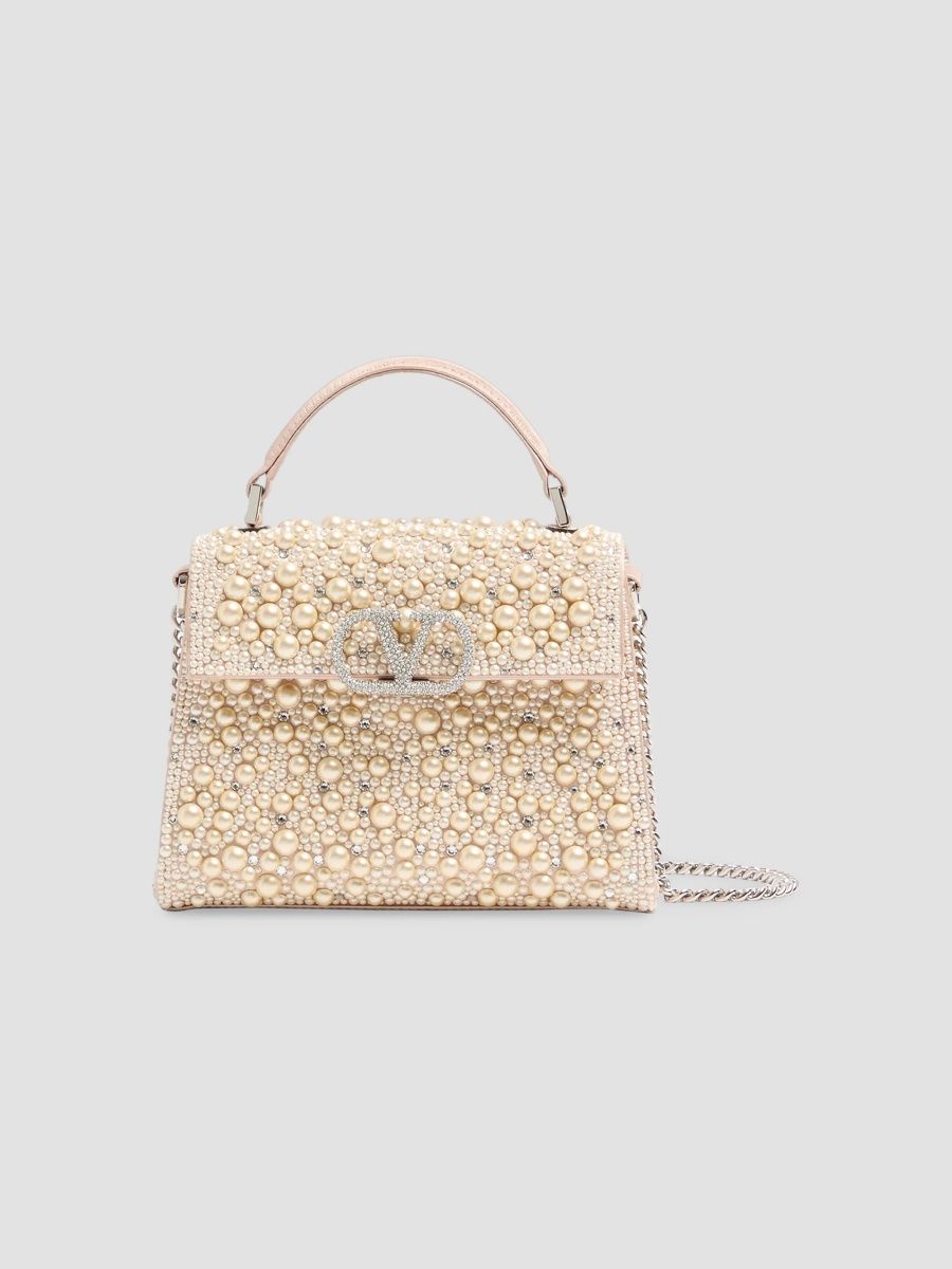 Valentino Women's VSling Mini Top Handle Bag with Pearls, Rhinestones and Jewel Logo - Cream