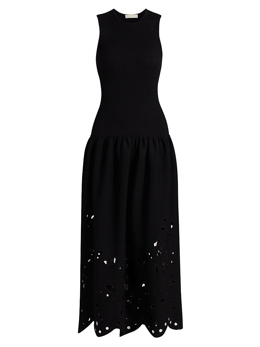 Women's Rosaline Knit Laser-Cut Fit & Flare Maxi Dress - Noir - Size XL