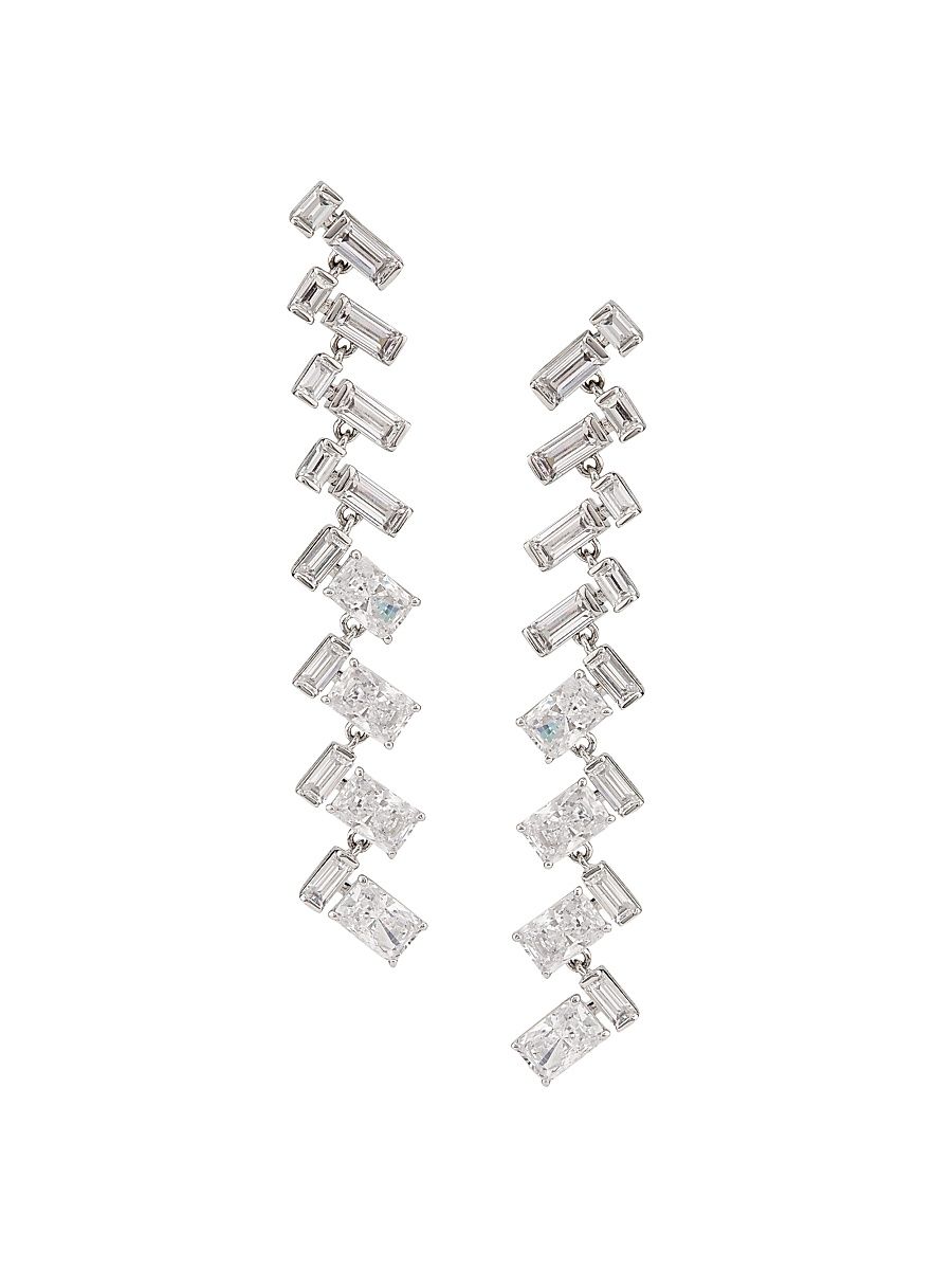 Women's Gwen Rhodium-Plated & Cubic Zirconia Herringbone Drop Earrings - Silver
