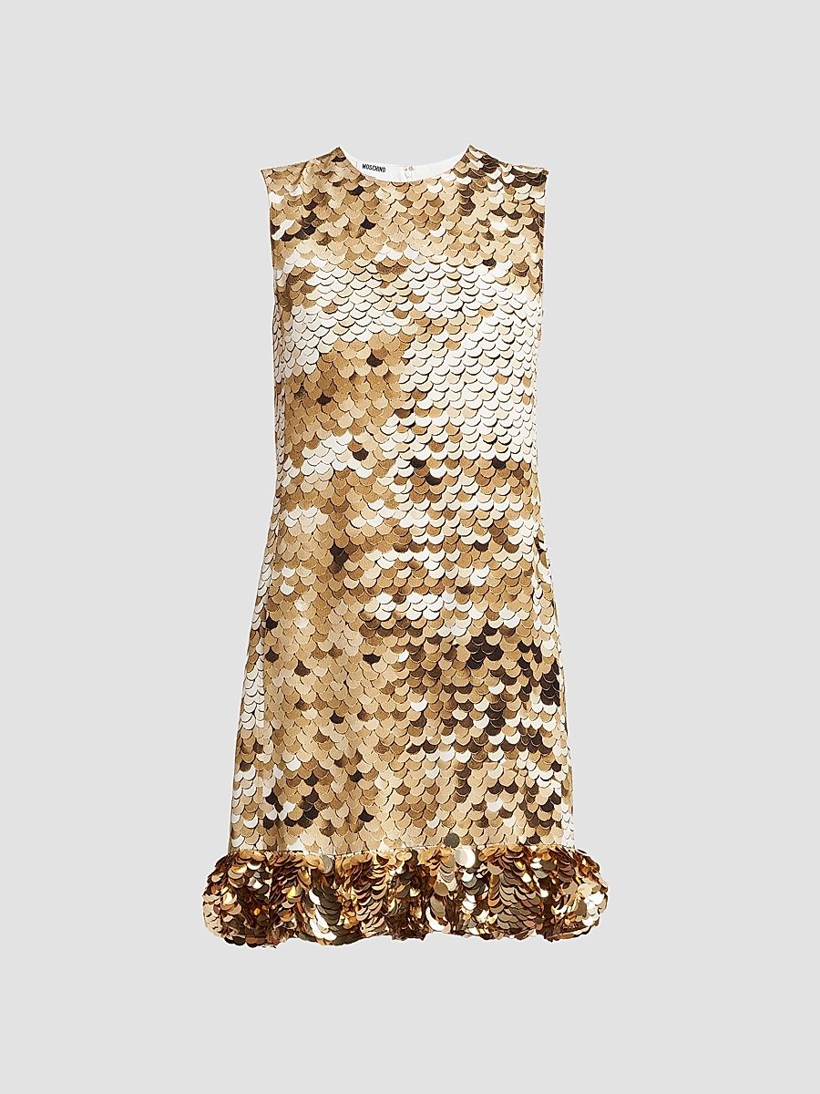Women's Sequin Silk Shift Mini Dress - Multi Shiny Gold - Size 6