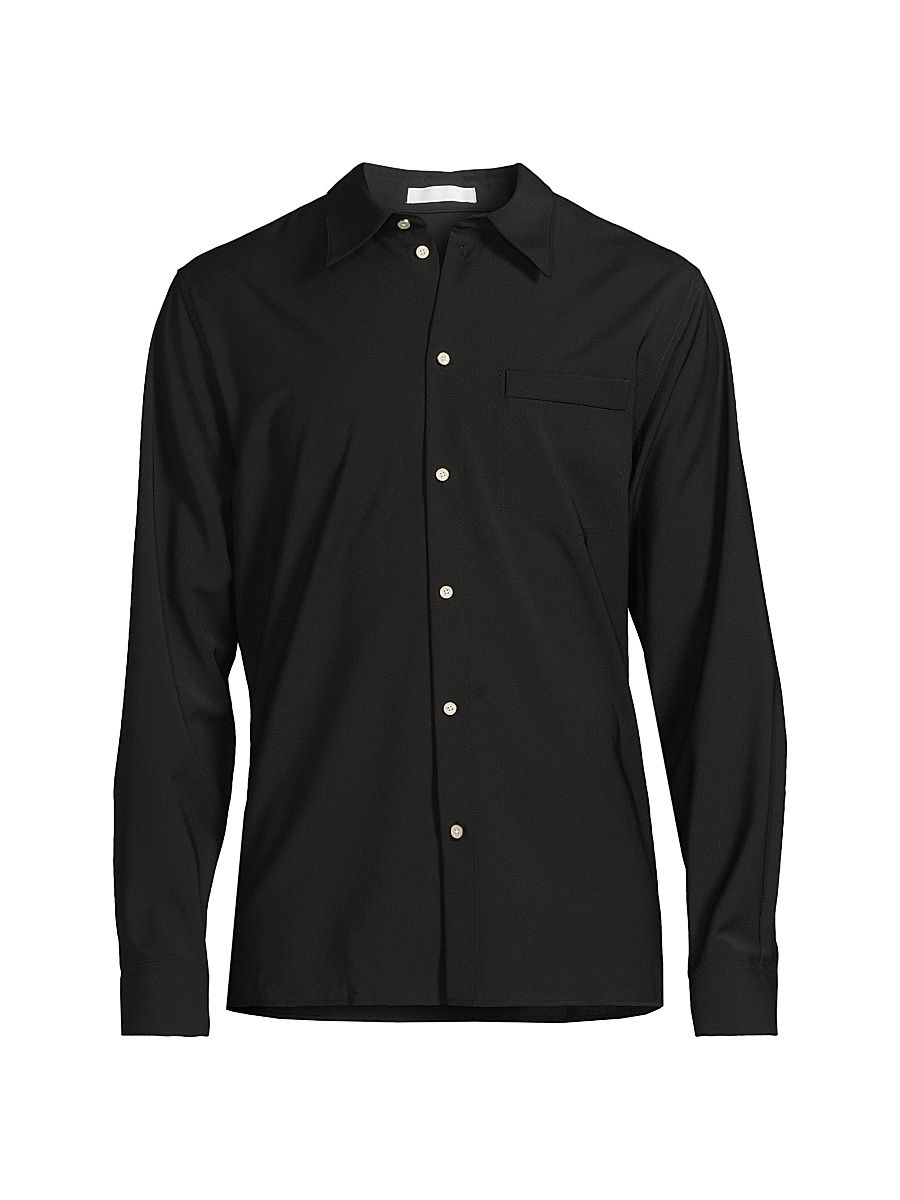 Men's Wool Button-Front Shirt - Black - Size XL