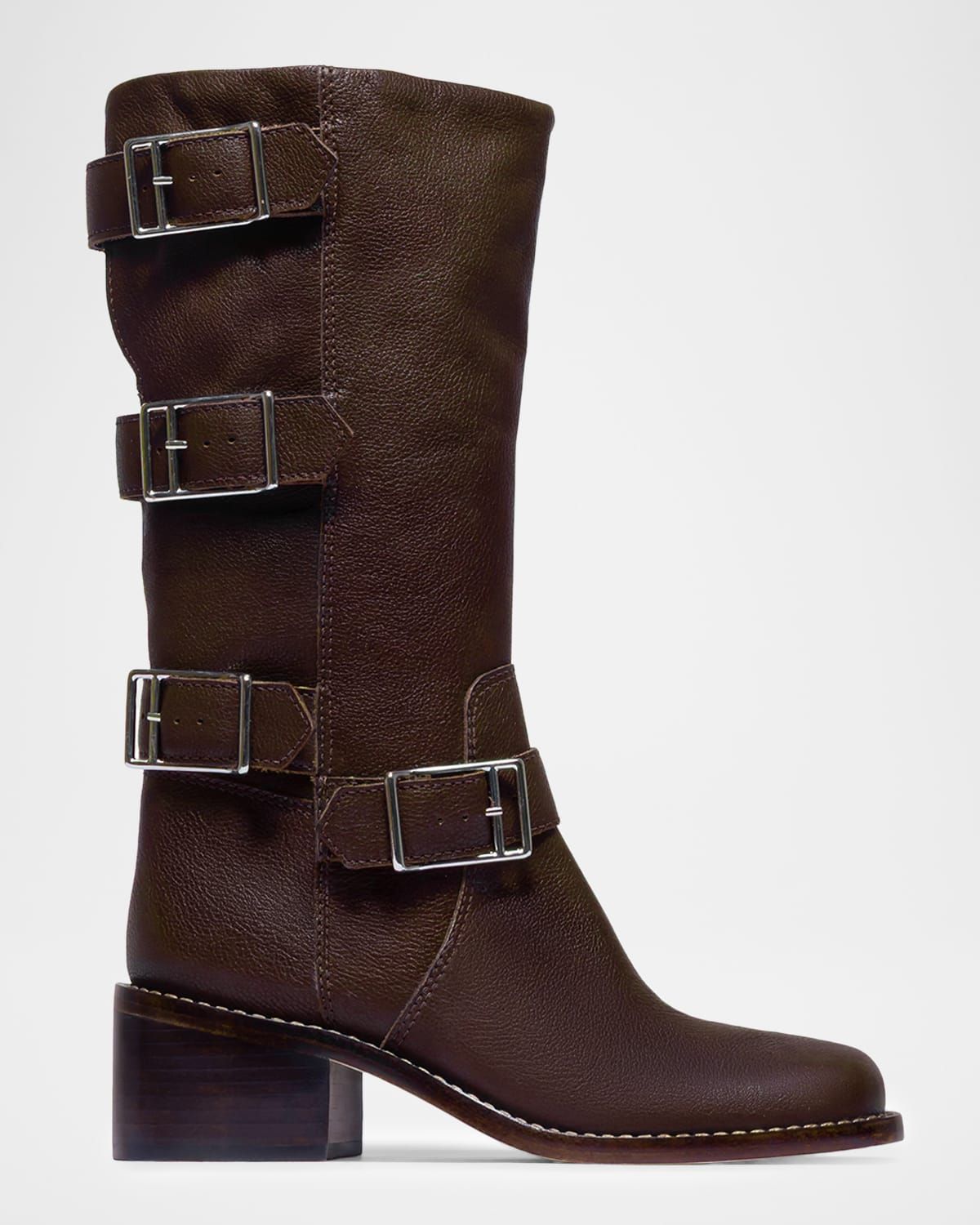 Burke Leather Buckle Biker Boots