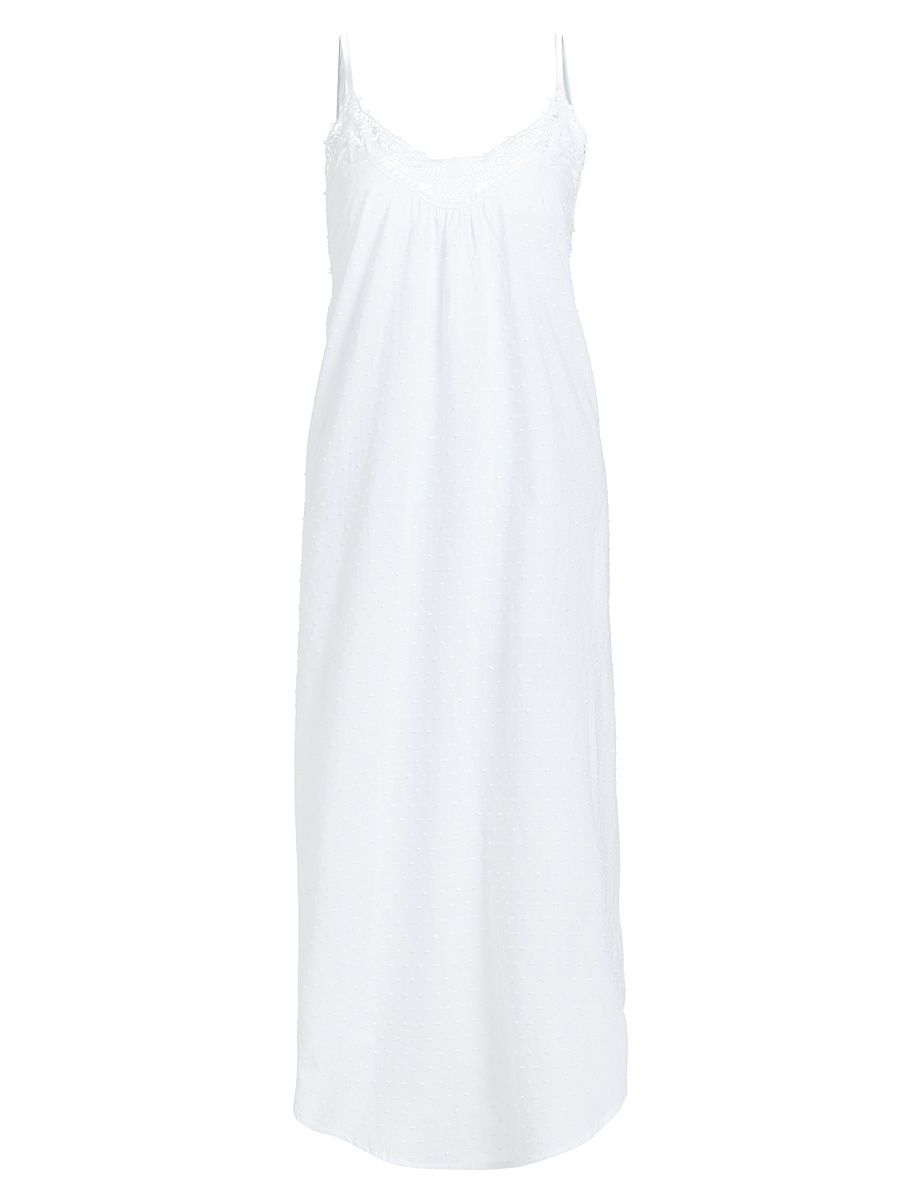 Women's Lace-Trimmed Swiss Dot Cotton Nightgown - White - Size XL