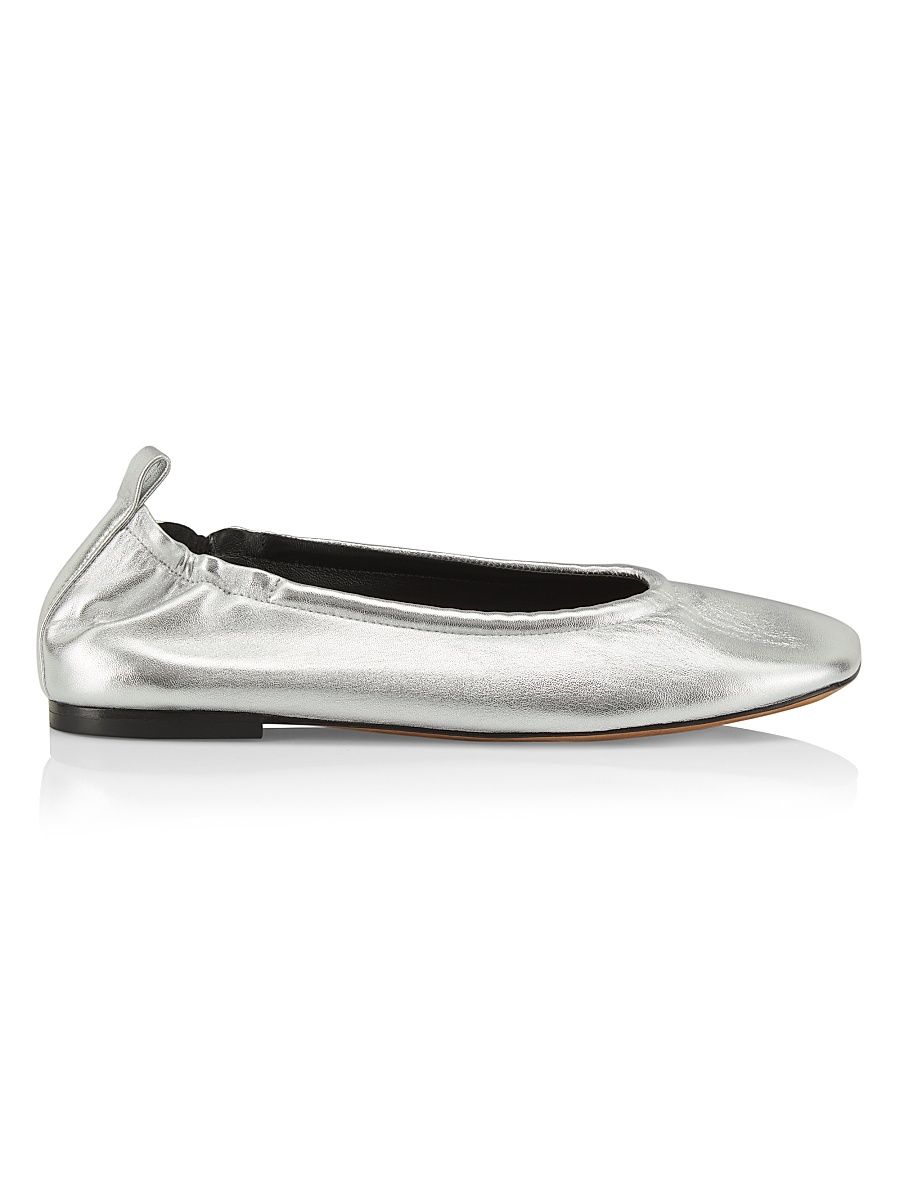 Women's Stretch-Back Metallic Leather Ballet Flats - Silver - Size 11
