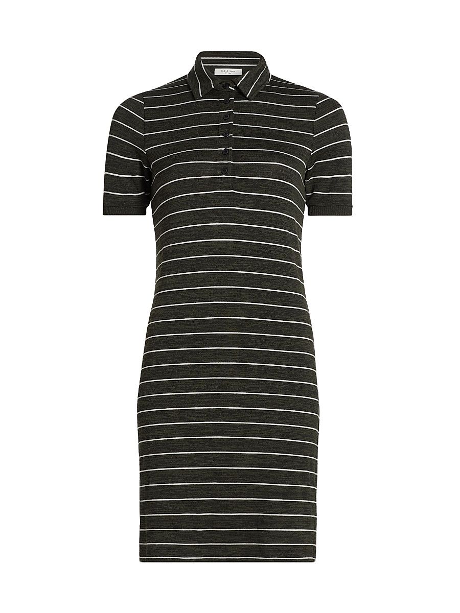 Women's Striped Knit Polo Minidress - Army Multi - Size Large