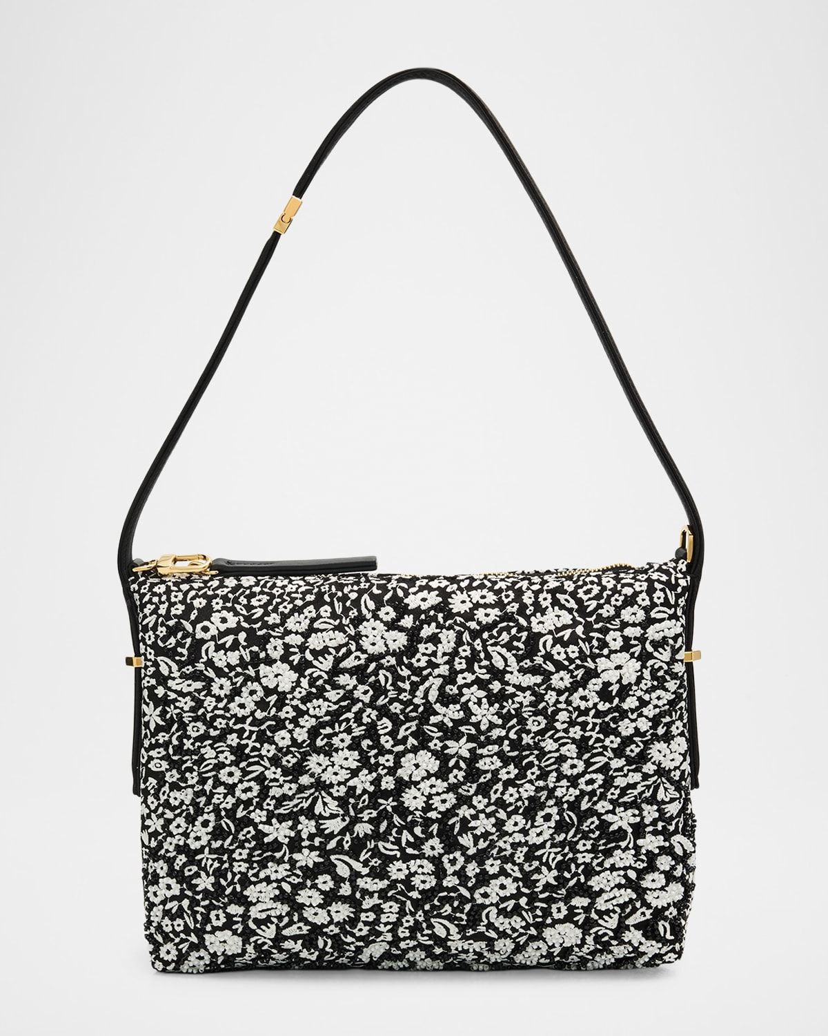 Bevel Beaded Floral Shoulder Bag