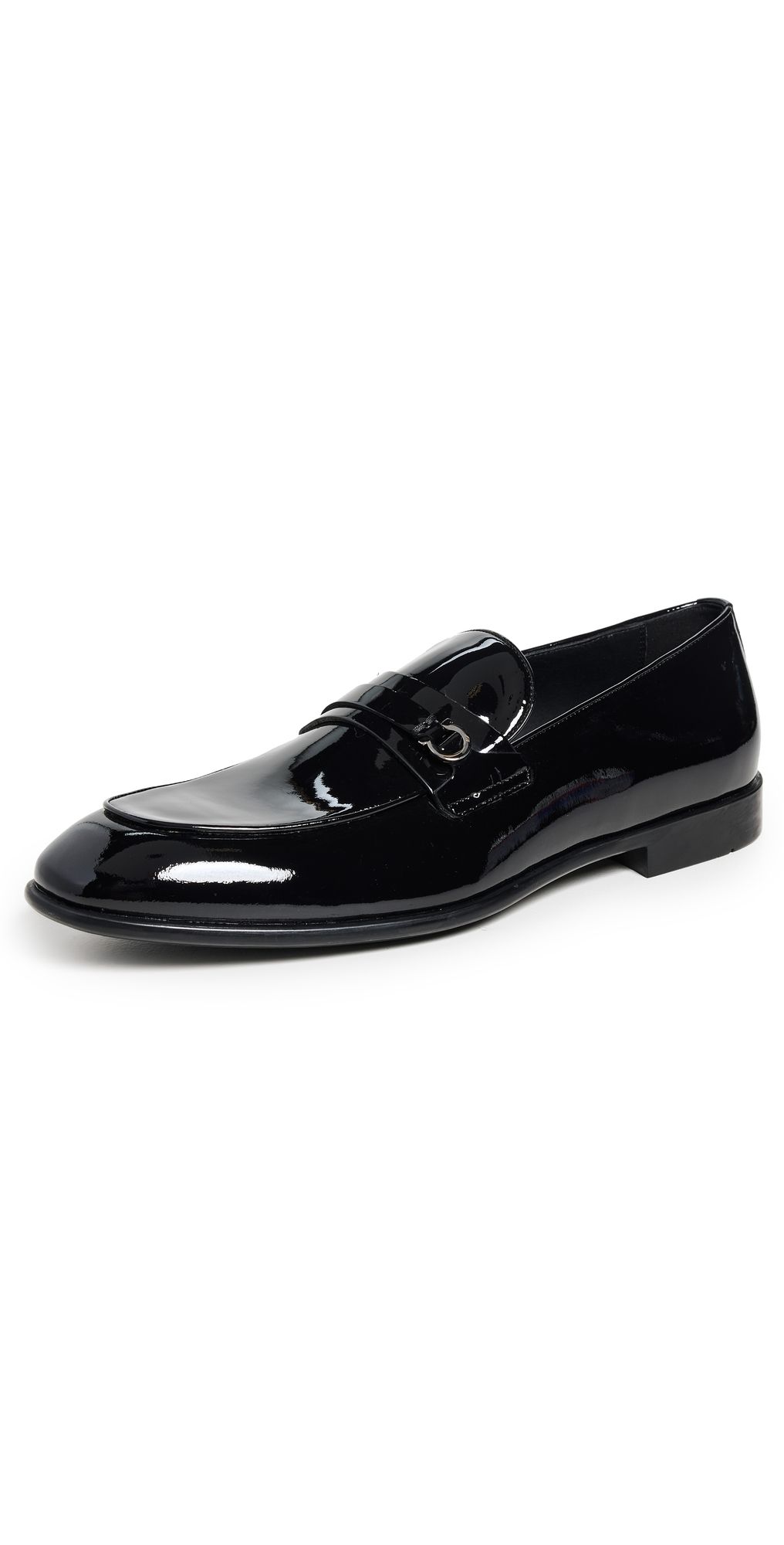 FERRAGAMO Desio Patent Leather Formal Loafers Nero 12.0E