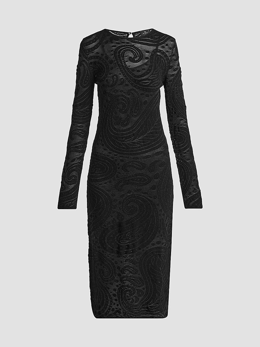 Women's Paisley Mesh Sheath Midi Dress - Black - Size 14