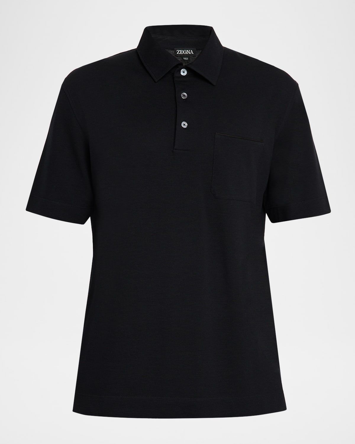 Men & apos;s Cotton Polo Shirt with Leather-Trim Pocket