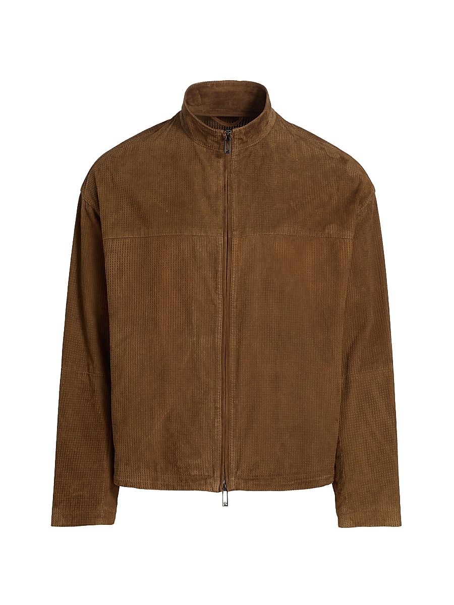 Men's Sw Perforated Suede Jacket - Coffee Liqueur - Size 38
