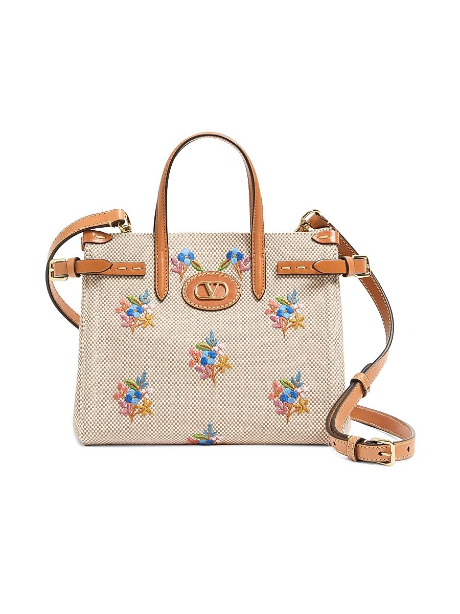 Women's Antibes Small Canvas Shopping Bag with Embroidery - Natural