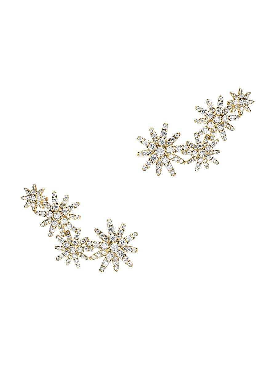 Women's Starburst Full Pavé Climber Earrings in 18K Yellow Gold with Diamonds, 26.9MM - Diamond