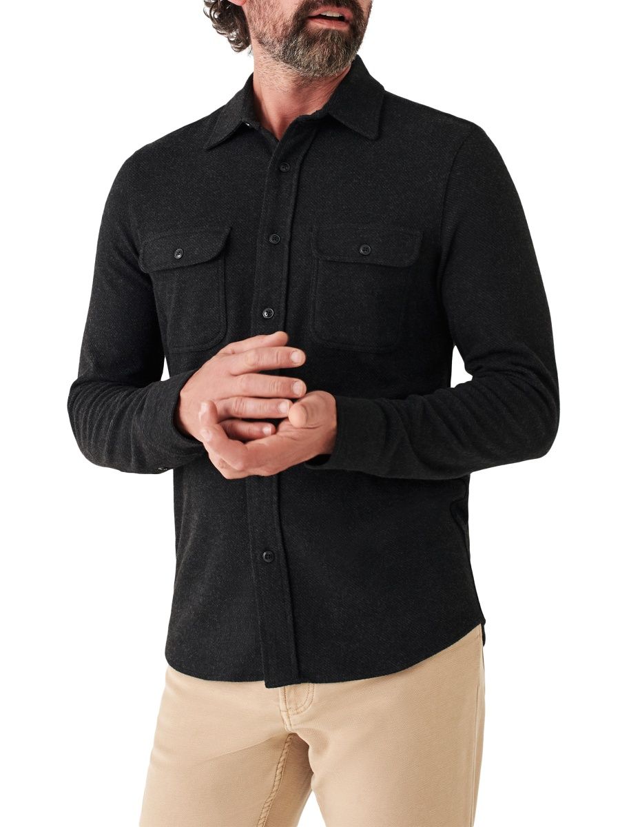 Faherty Brand Men's Legend Knit Button-Up Shirt - Heathered Black - Size XXL
