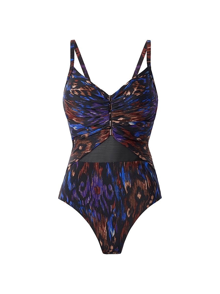 Women's Tapiz Mariposa Abstract One-Piece Swimsuit - Black Multi - Size 16