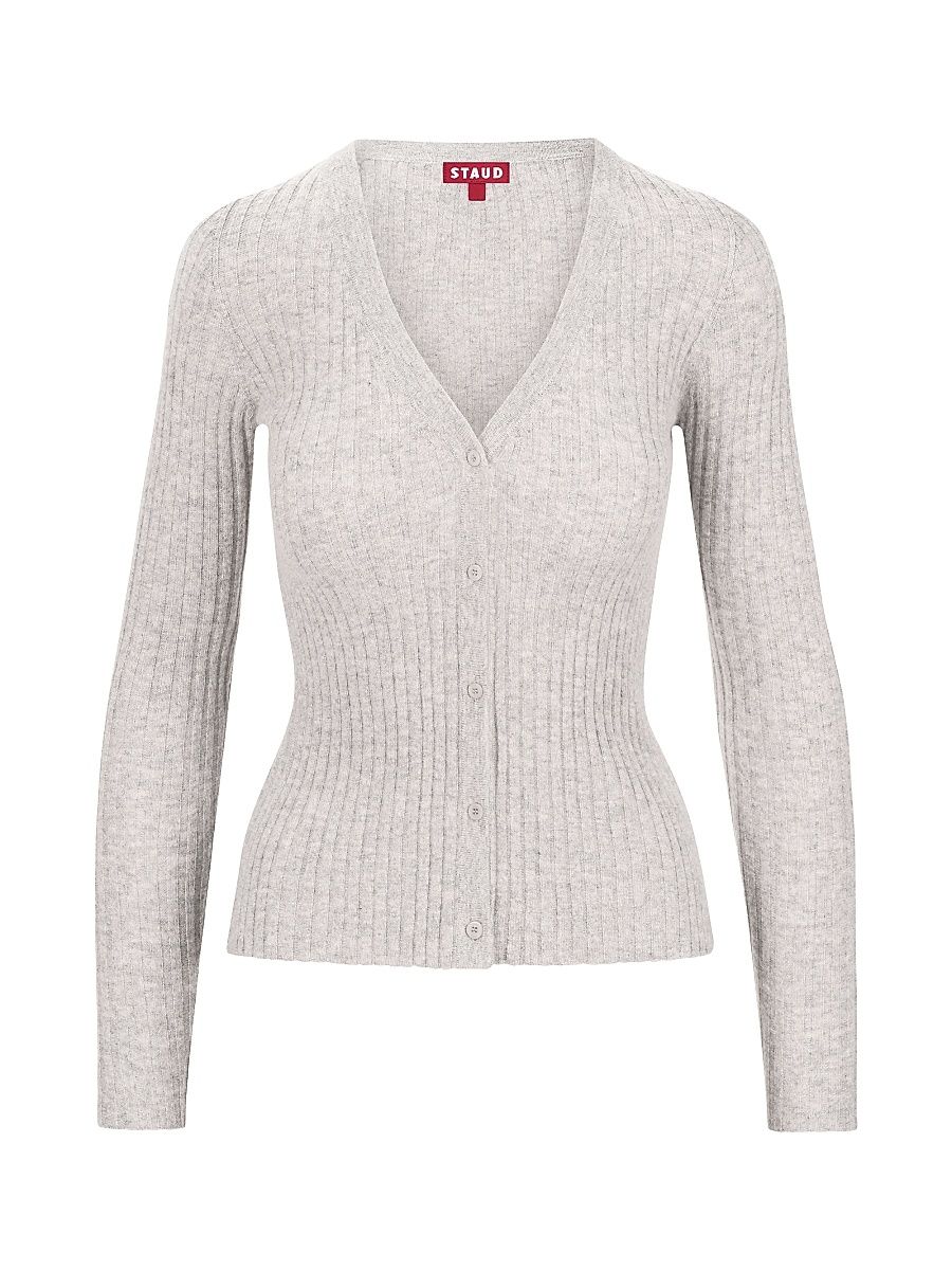 Women's Cargo Rib-Knit V-Neck Cardigan - Heather Grey - Size XL