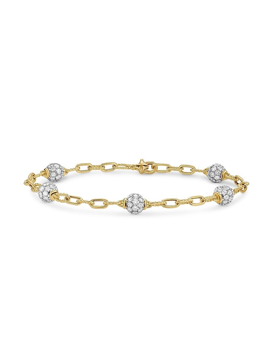 Women's DY Madison Pavé Bead Chain Bracelet in 18K Yellow Gold - Diamond - Size Medium