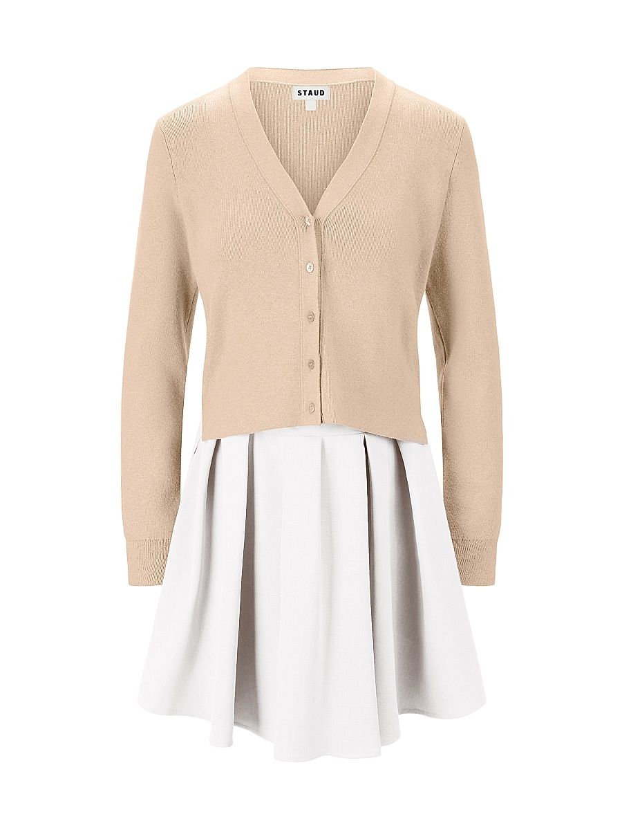 Women's Milo V-Neck Long-Sleeve Combo Minidress - Wheat White - Size XL